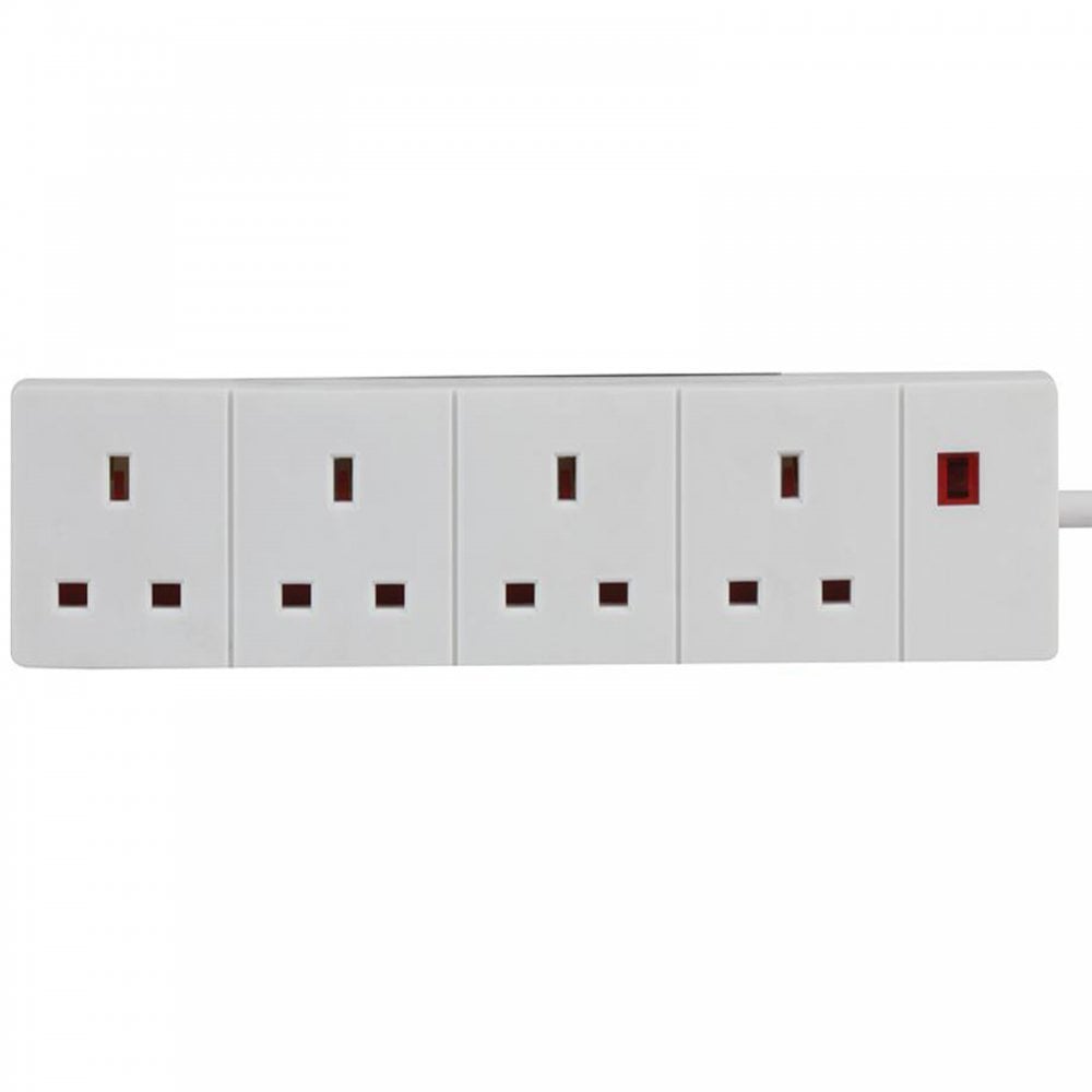 4 Gang Extension Leads in 1M, 2M, 3M, 5M, 10M & 15M In White