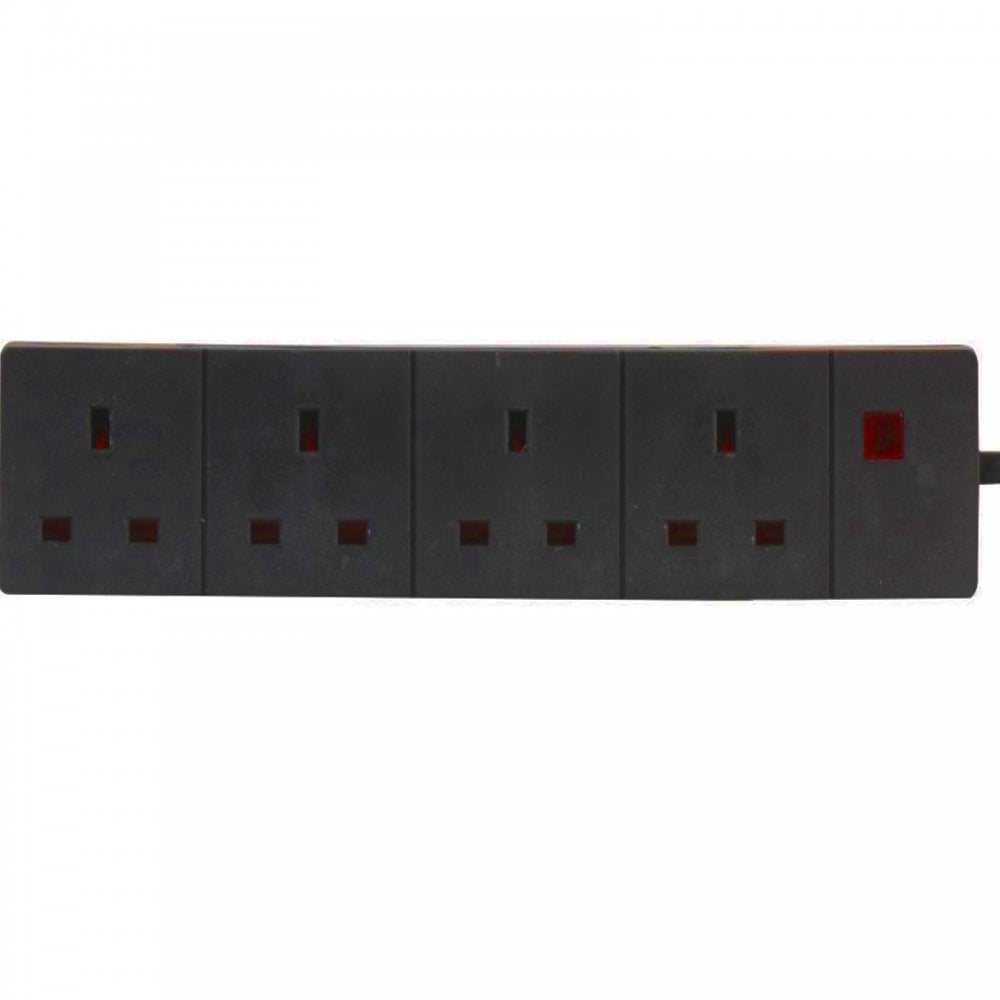 4 Gang Extension Leads in 1M, 2M, 3M, 5M, 10M & 15M In Black