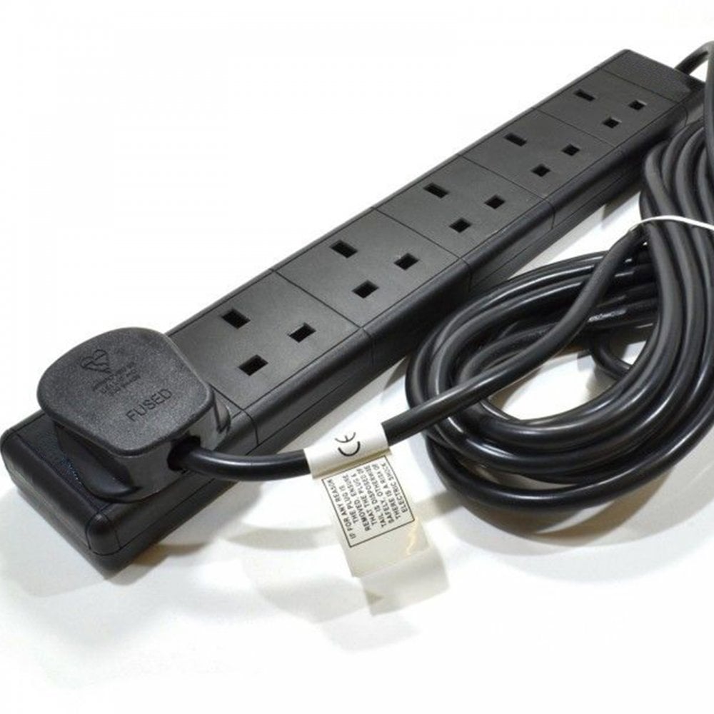 6 Gang Extension Leads in 1M, 2M, 3M, 5M & 10M In Black