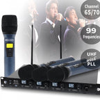 Quad Handheld UHF Radio Microphones CH65 & CH70