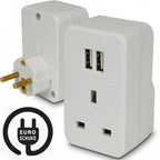 2400mA 10A Fast Dual Port USB Charger UK Mains to Euro Plug Adapter