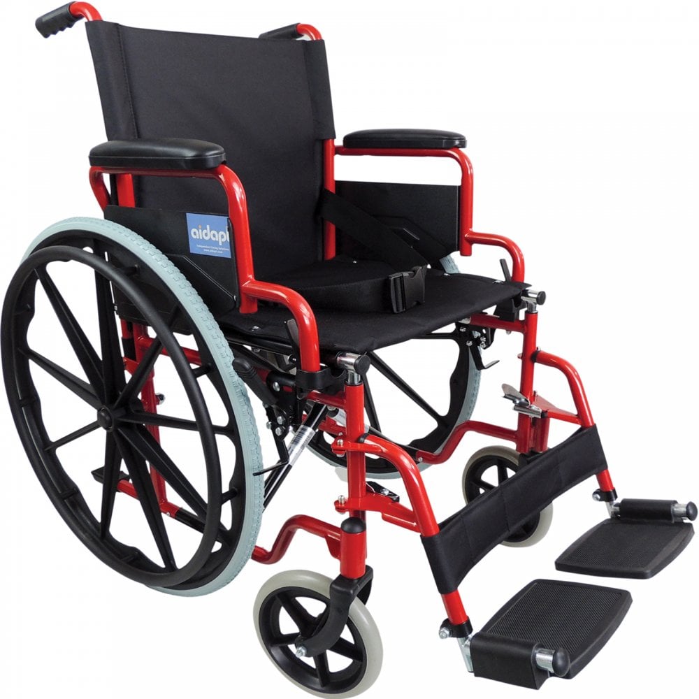 Foldable Self Propelled Steel Wheelchair - Red