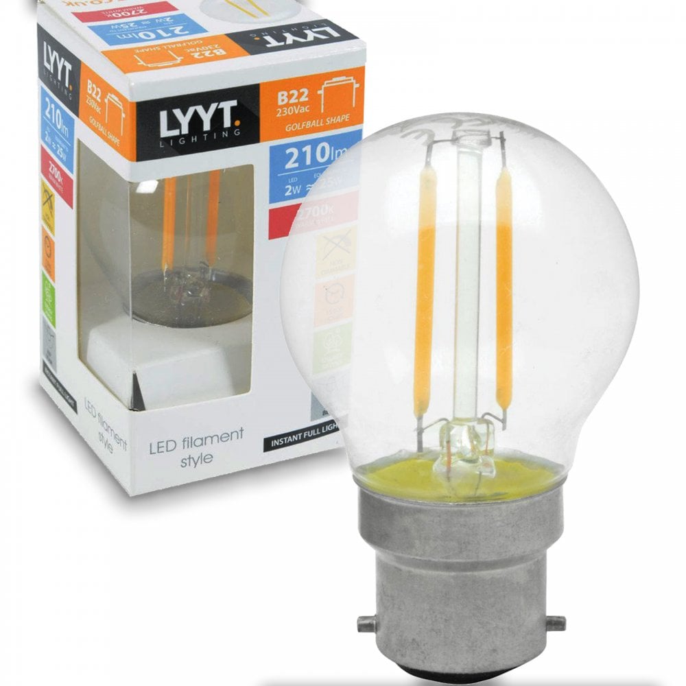 Lyyt 2w LED Energy Saving B22 Golf Ball Lamp box of 10