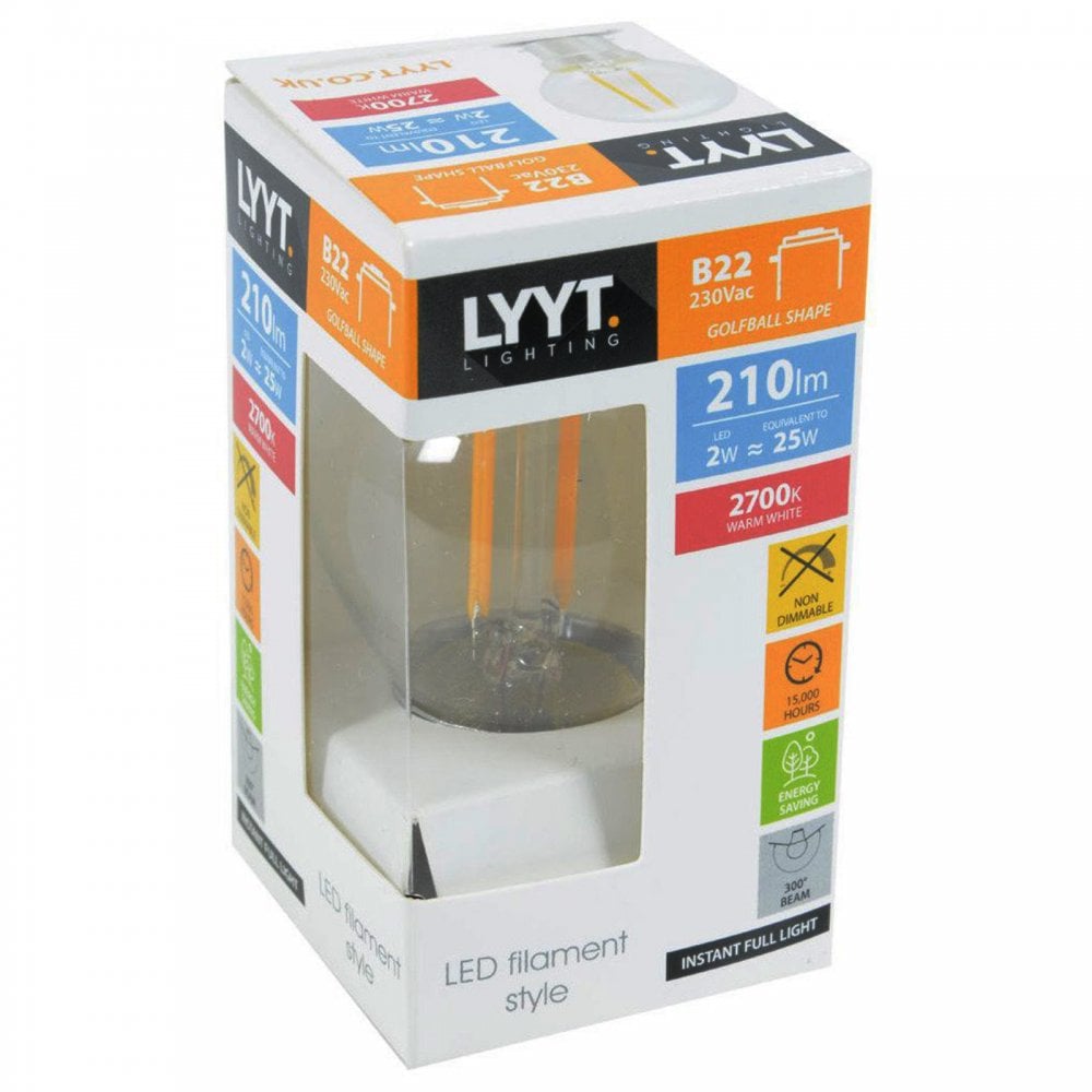 Lyyt 2w LED Energy Saving B22 Golf Ball Lamp box of 10