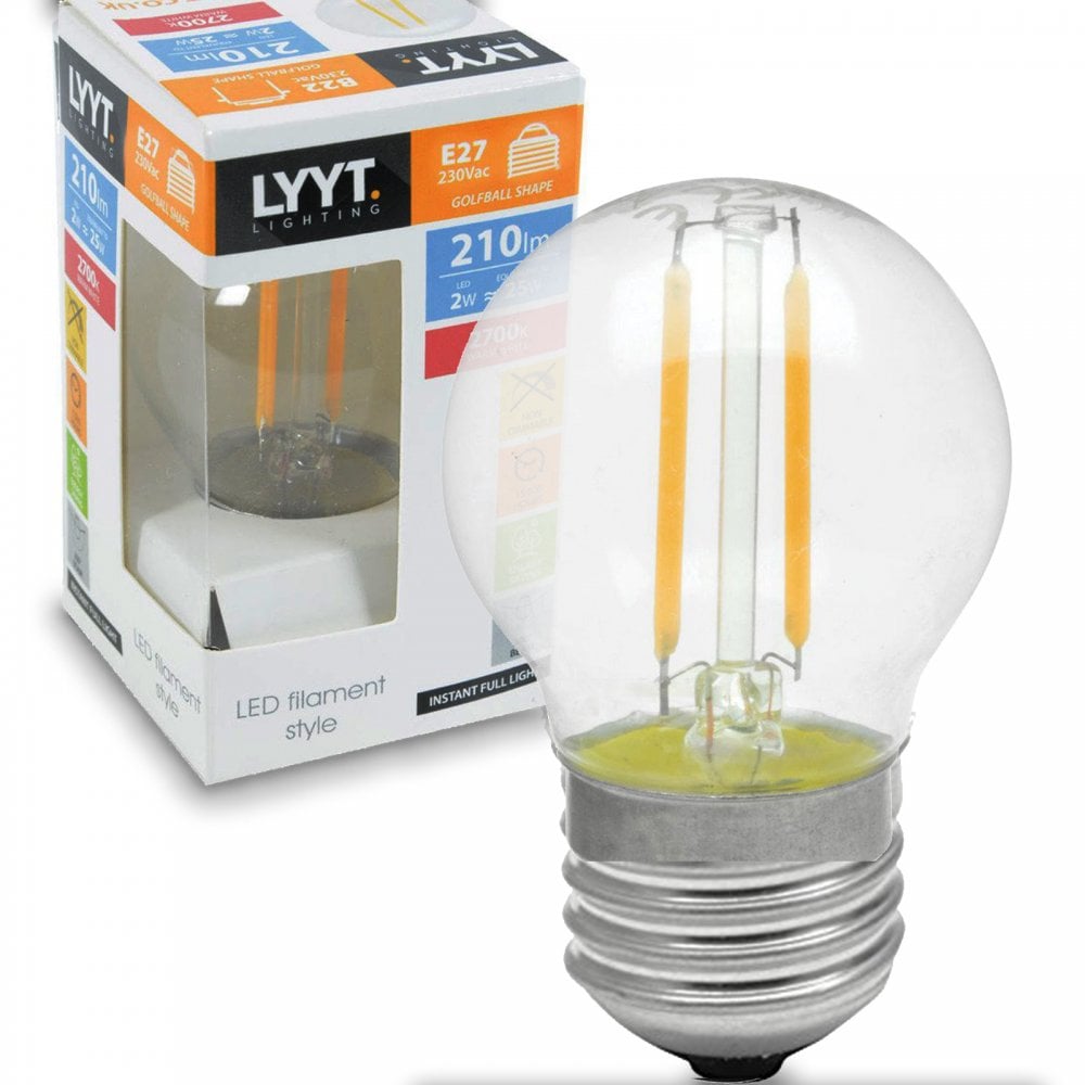 Lyyt 2w LED Energy Saving E27 Golf Ball Lamp Box of 10