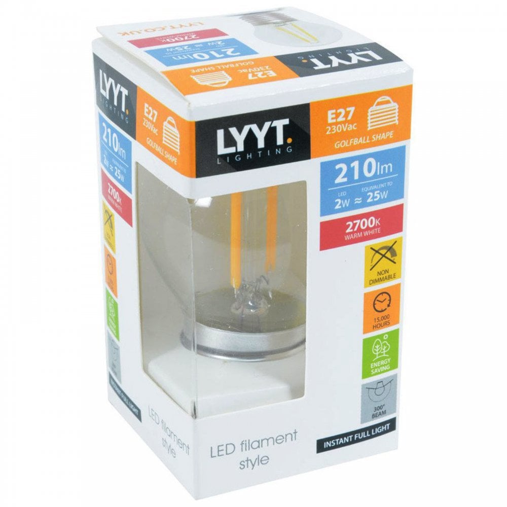 Lyyt 2w LED Energy Saving E27 Golf Ball Lamp Box of 10
