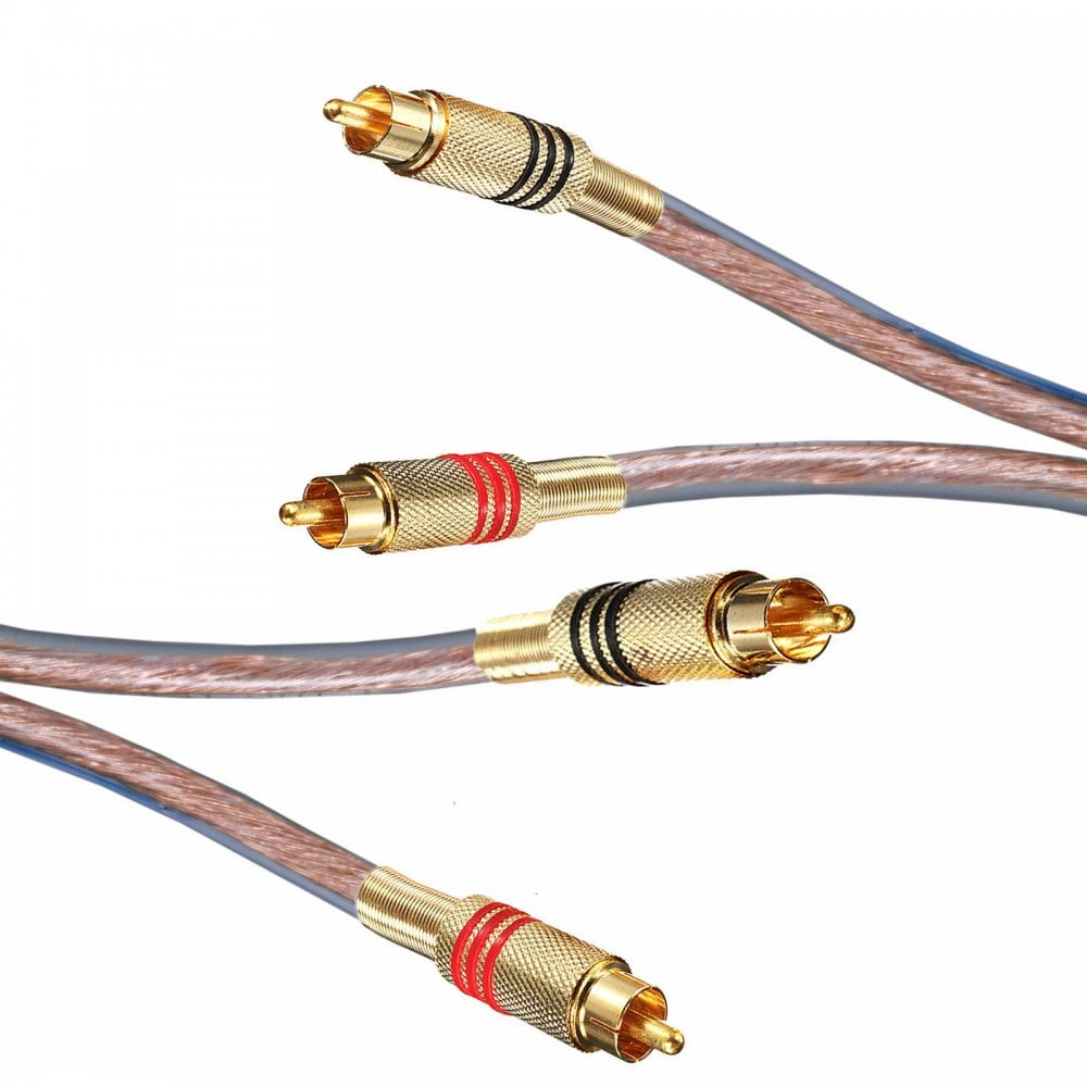 Premium Twin Gold Plated RCA Phono Plugs Leads From 0.5M to 5M