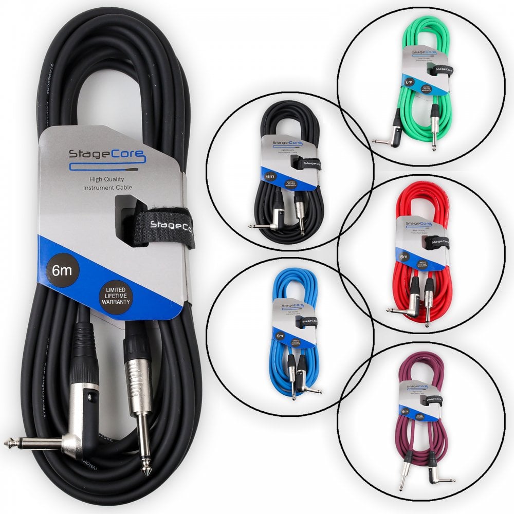 6m Right Angle Jack to Straight Jack Guitar & Audio Coloured