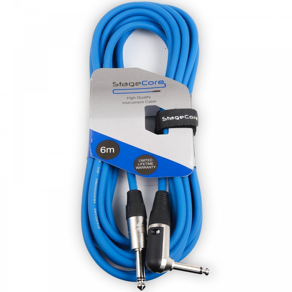 6m Right Angle Jack to Straight Jack Guitar & Audio Coloured