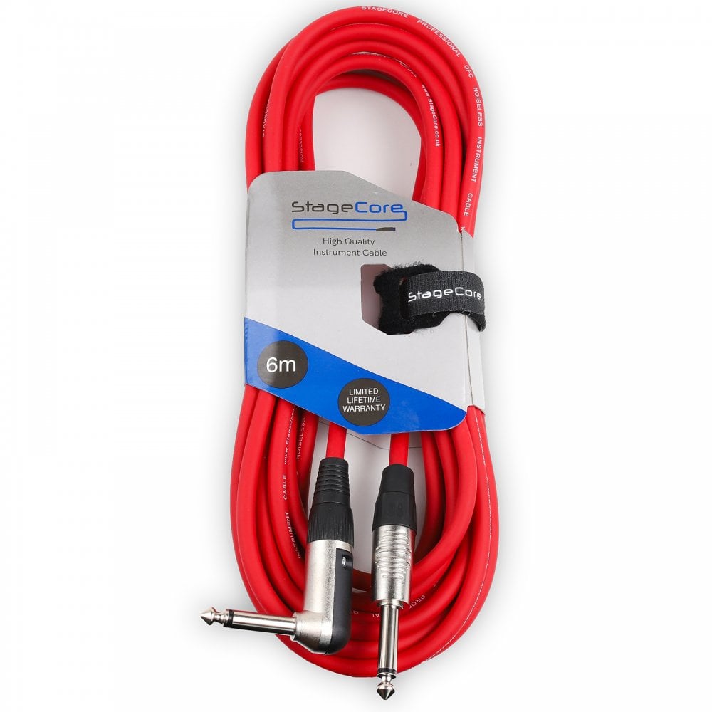 6m Right Angle Jack to Straight Jack Guitar & Audio Coloured