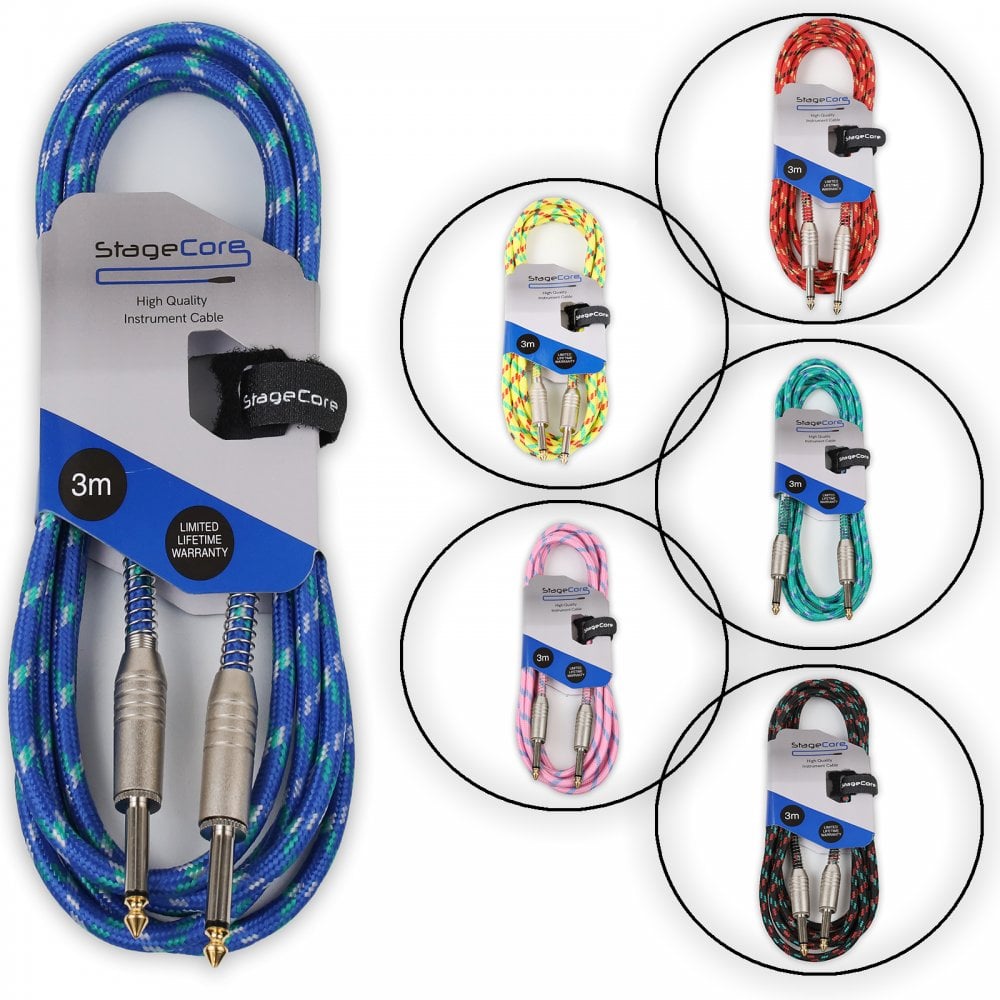 3m Braided Jack to Jack Leads - Colour Options
