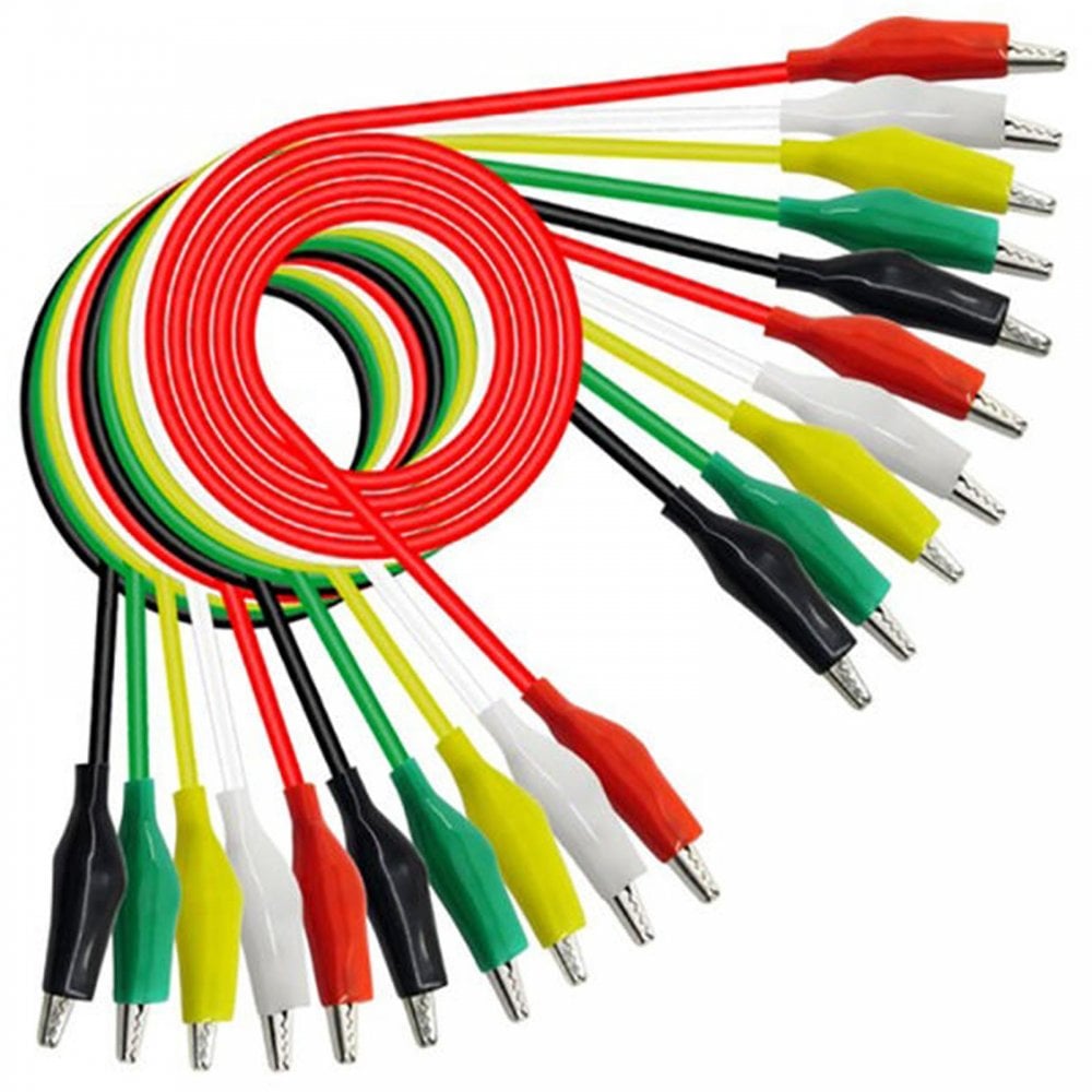 Set of 10 Test Leads Coloured with 25mm Crocodile Clips