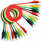 Set of 10 Test Leads Coloured with 25mm Crocodile Clips