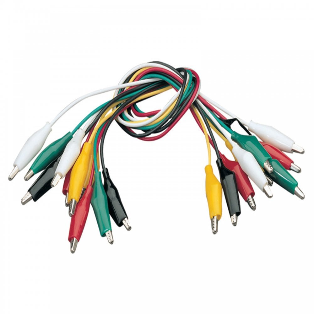 Set of 10 Test Leads Coloured with 25mm Crocodile Clips