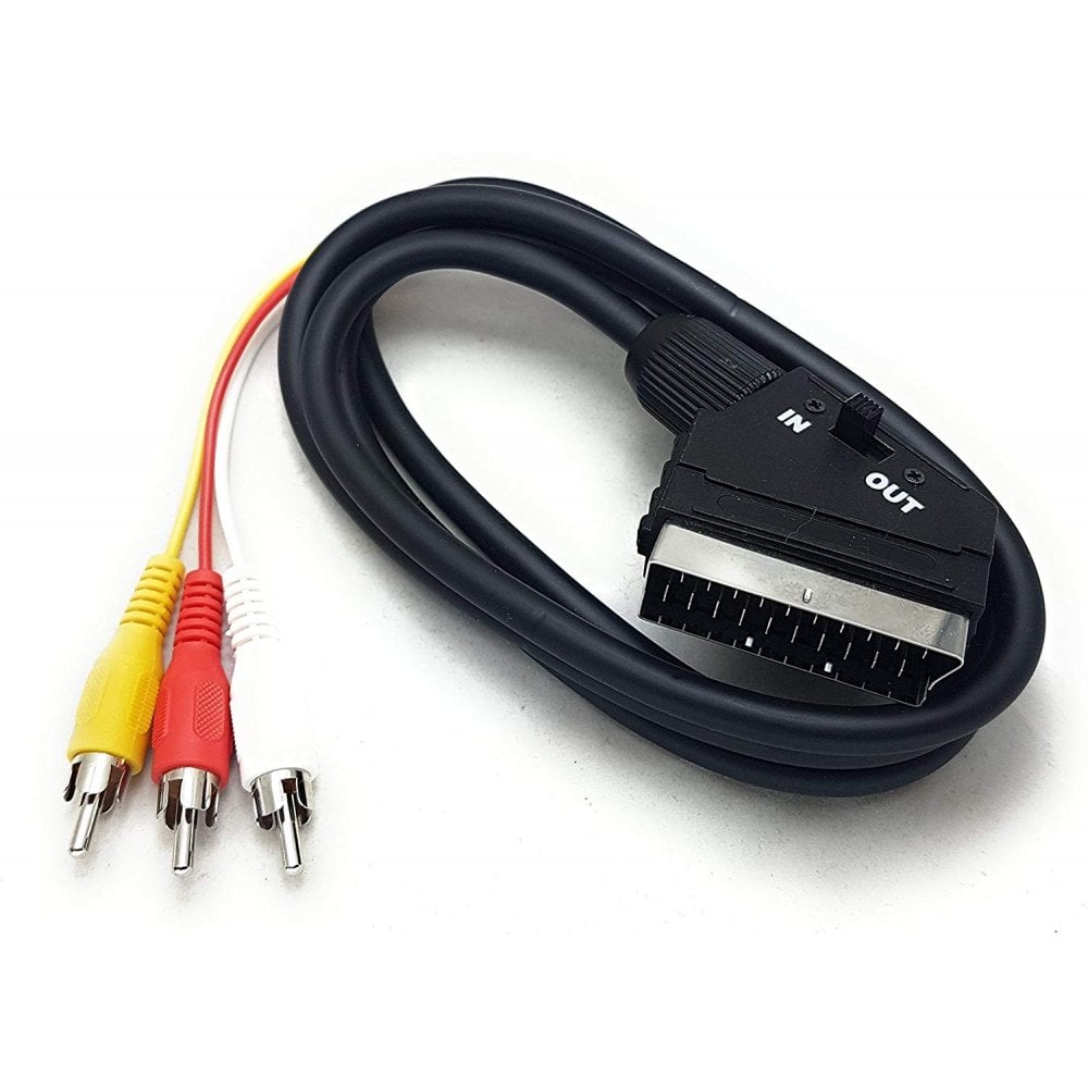 1m Scart to 3 Triple RCA Phono AV Lead In Out Switch