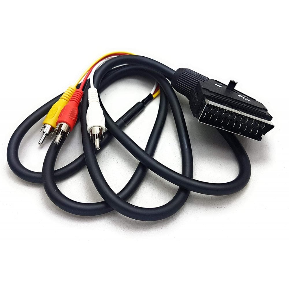1m Scart to 3 Triple RCA Phono AV Lead In Out Switch
