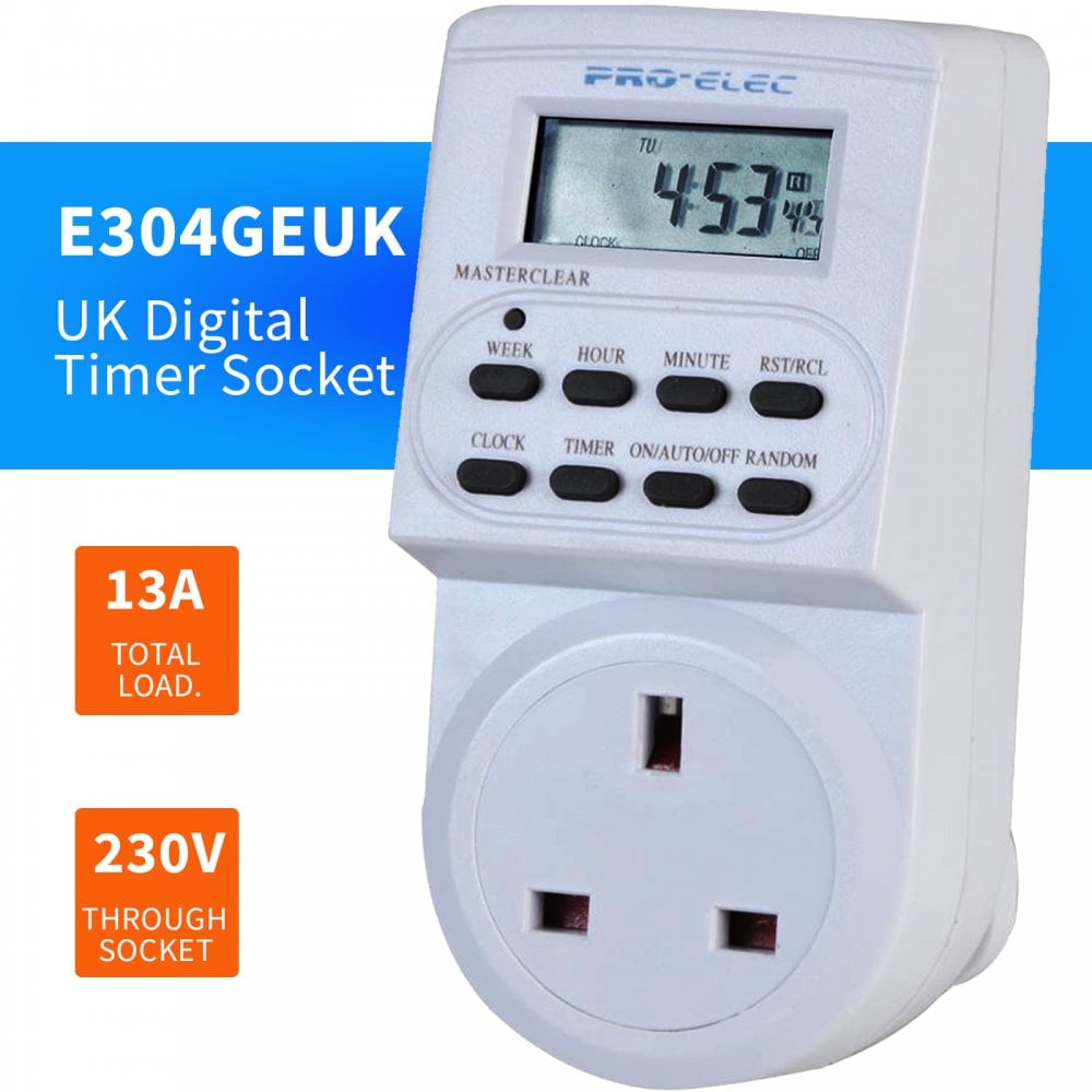20 Programme 24hr Timer Plug Socket Switch on Rundown off facility