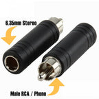 RCA Phono Plug to 6.35mm 1/4" Stereo Jack Socket Adapter