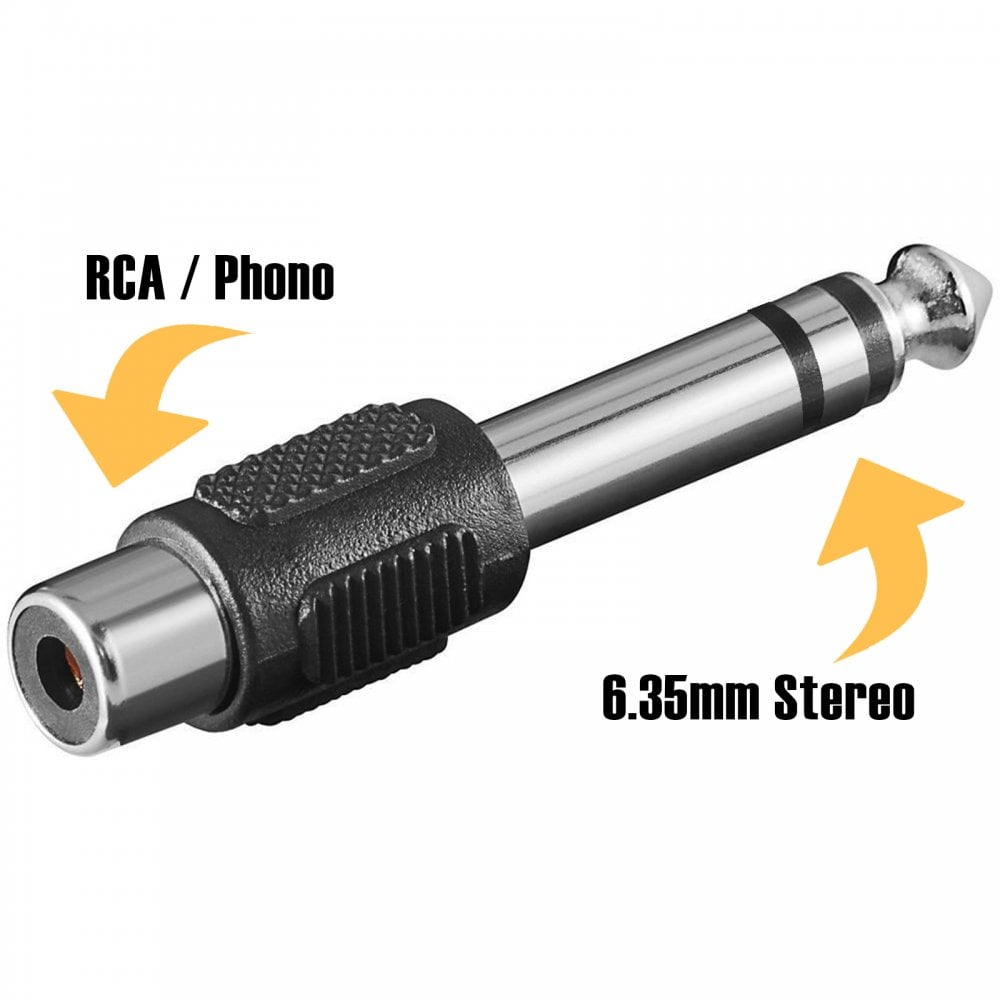 6.35mm Stereo Jack Plug to RCA Phono Socket Adaptor