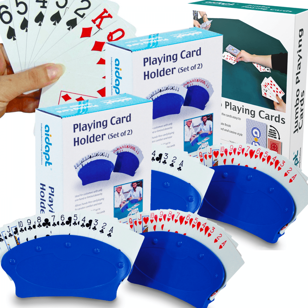 Set of 4 Playing Card Holders Inc Jumbo Playing Cards Bridge Poker Game
