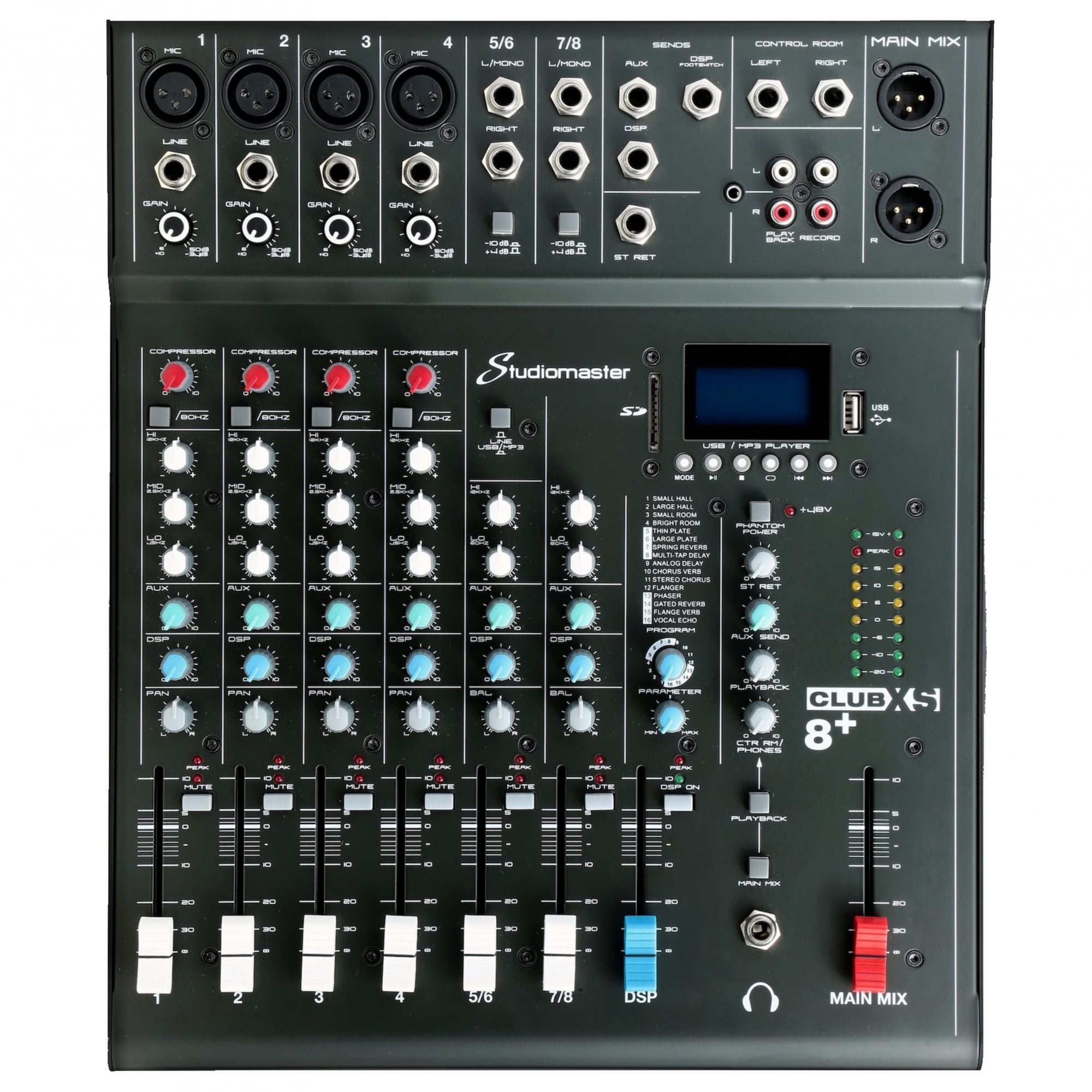 8 Channel Mixer Desk USB SD Recorder 16 DSP Effects
