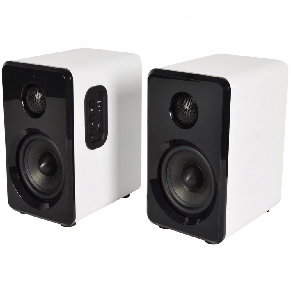 Pair of White 30W Active Monitor / Bookshelf Speaker