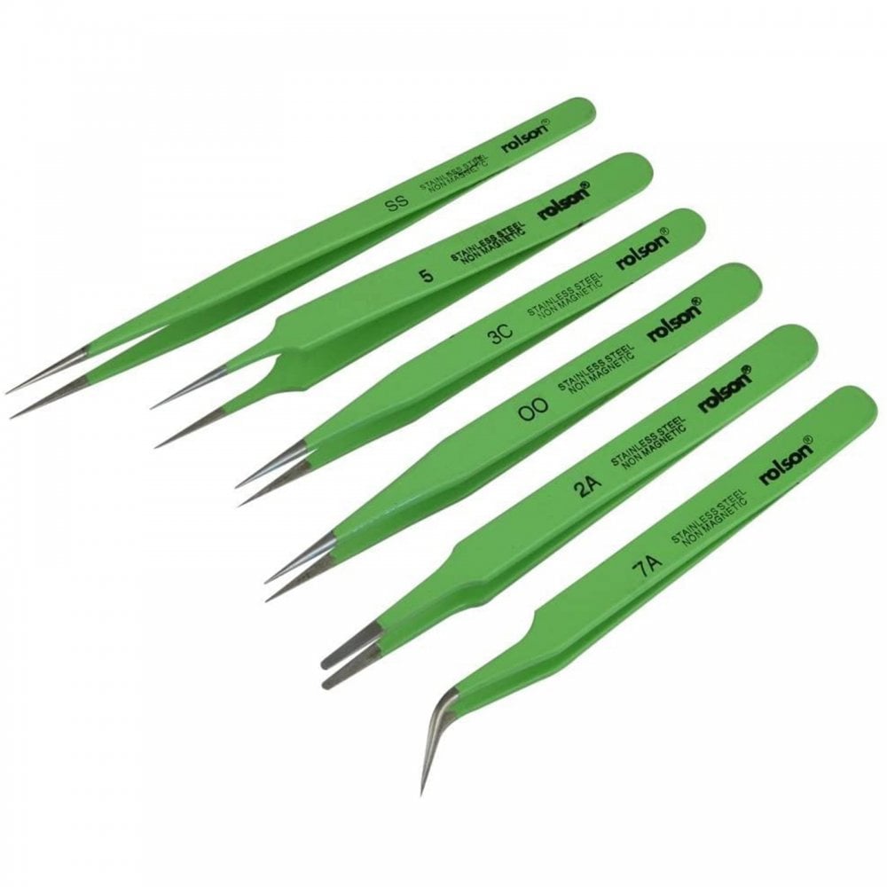 6 x Stainless Steel Epoxy Coated Tweezers