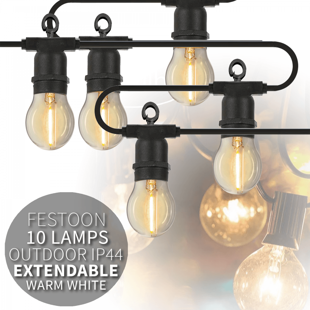 10 Large Warm White LED Festoon Garden String Lights