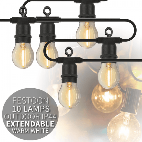 10 Large Warm White LED Festoon Garden String Lights