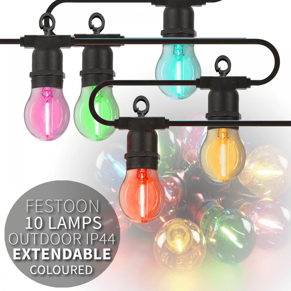 10 Large Multi Coloured LED Festoon Garden String Lights