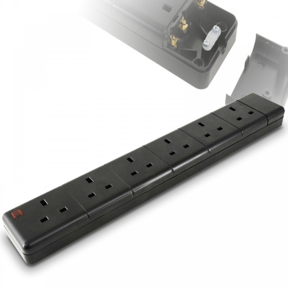 Rewirable 6 Gang Trailing UK Mains Socket