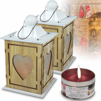 2 x Wooden Lantern Shabby Chic decor Heart Light