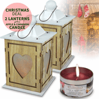 2 x Wooden Lantern Shabby Chic decor Heart Light