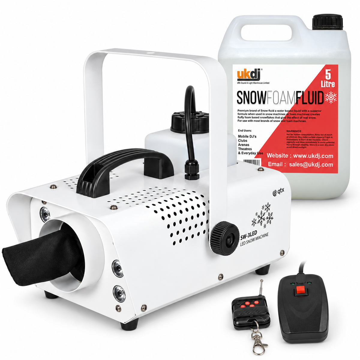 800w Artificial Snowflake Machine Wired & Wireless Remotes LED inc Fluid