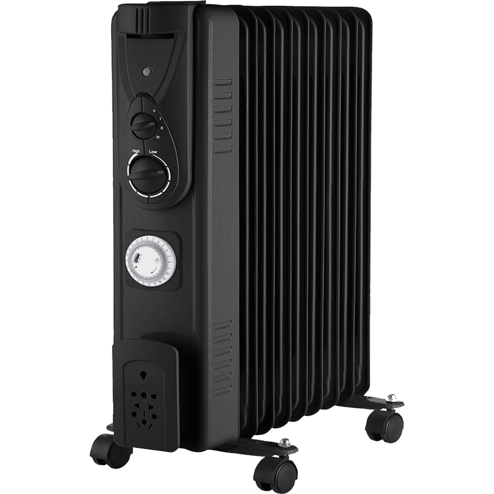 9 Fin Oil Filled Radiator 2kW with Timer Black