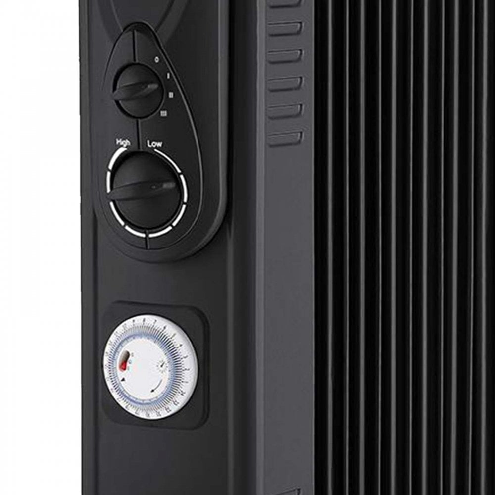 9 Fin Oil Filled Radiator 2kW with Timer Black