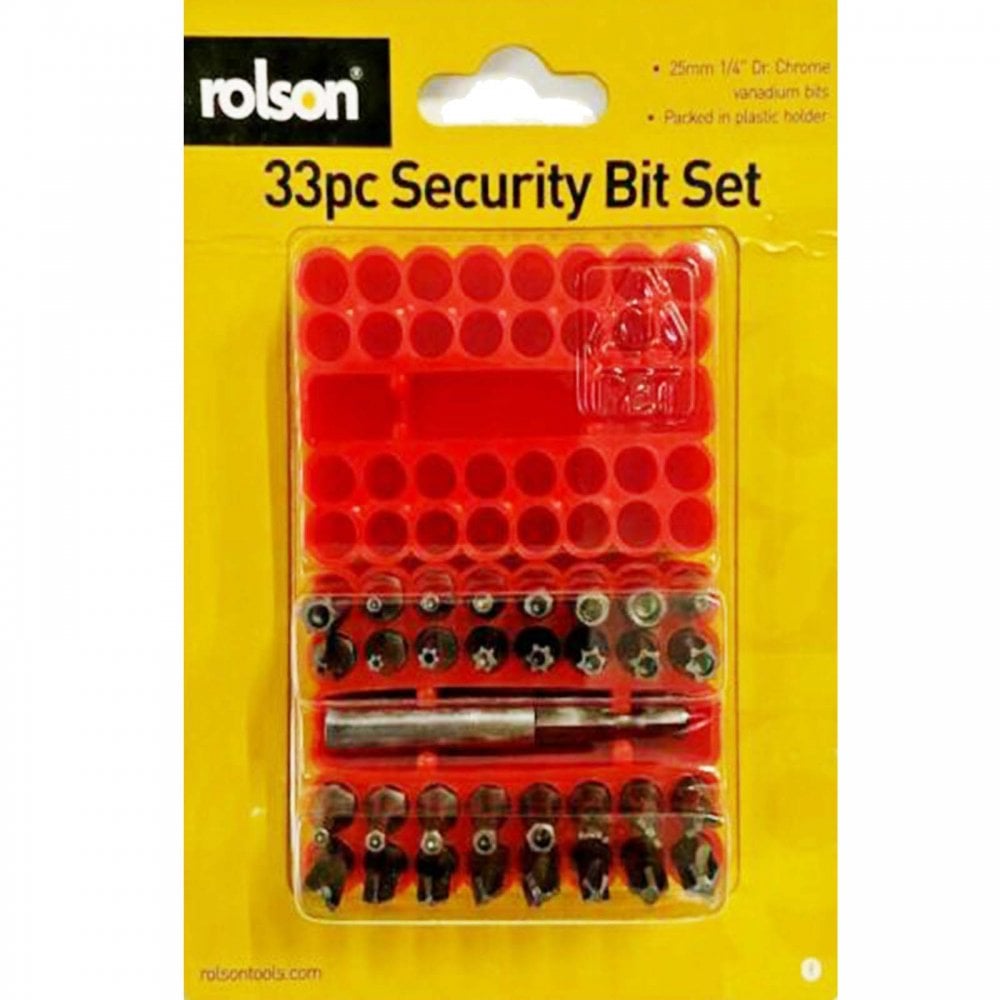 33pc x 25mm Security Bit Set - Tamperproof, Hex Key, Tri Wing