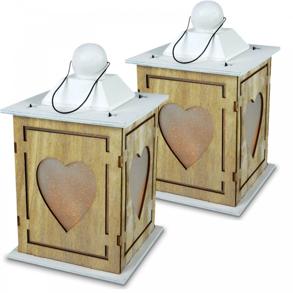 Twin Wooden Lantern Shabby Chic decor Heart Light