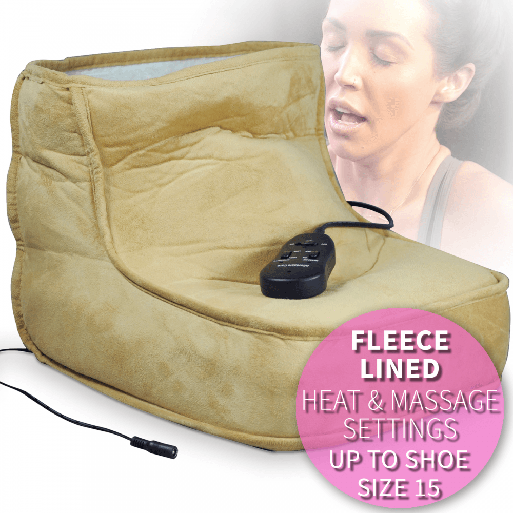 Fleece Lined Massage Boot in Beige Remote Control Heat & Speed Settings