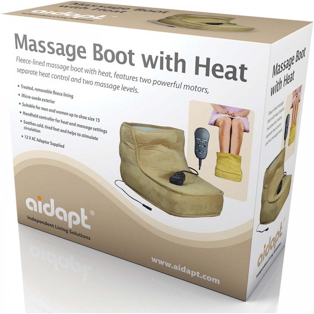 Fleece Lined Massage Boot in Beige Remote Control Heat & Speed Settings