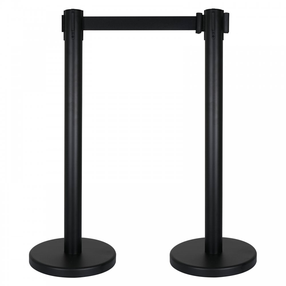 Retractable Barriers – Black Pole with Black Strap (Set of 2)