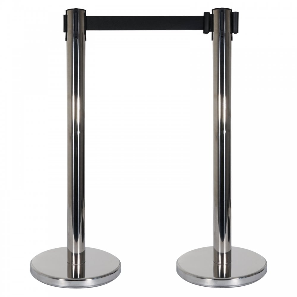 Retractable Barriers – Chrome Pole with Black Strap (Set of 2)