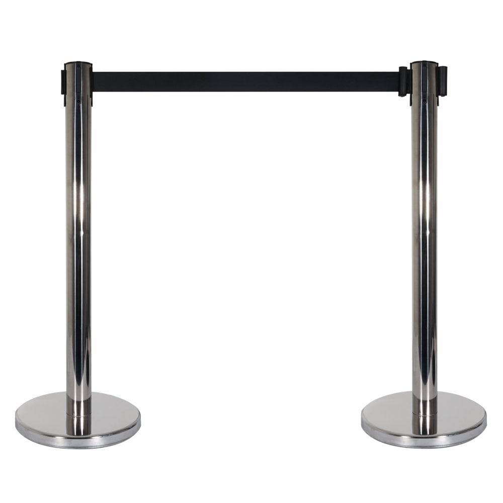 Retractable Barriers – Chrome Pole with Black Strap (Set of 2)