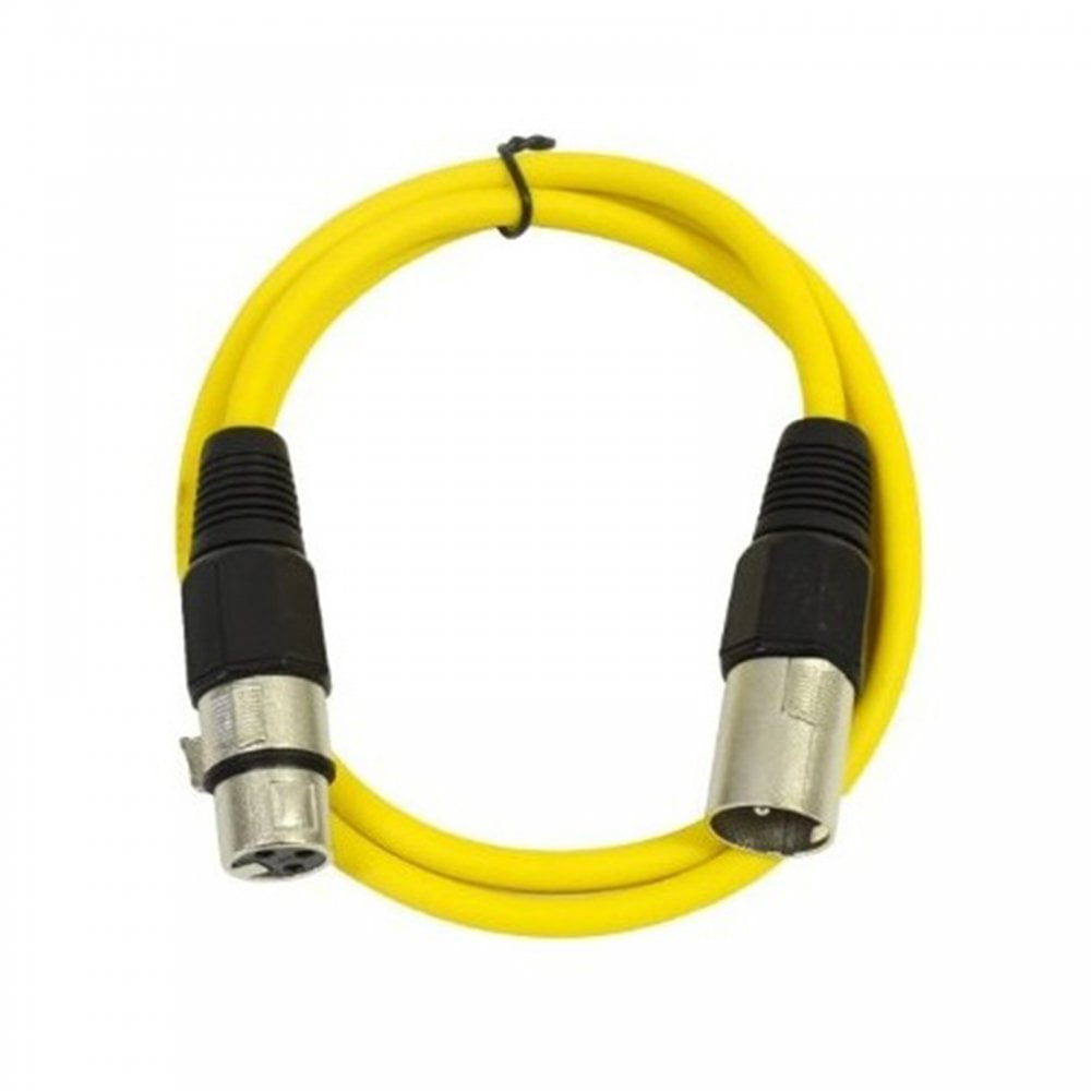 Pack of 5 Yellow 3 Pin XLR Line Female Socket to Male Plug Patch Lead 1M