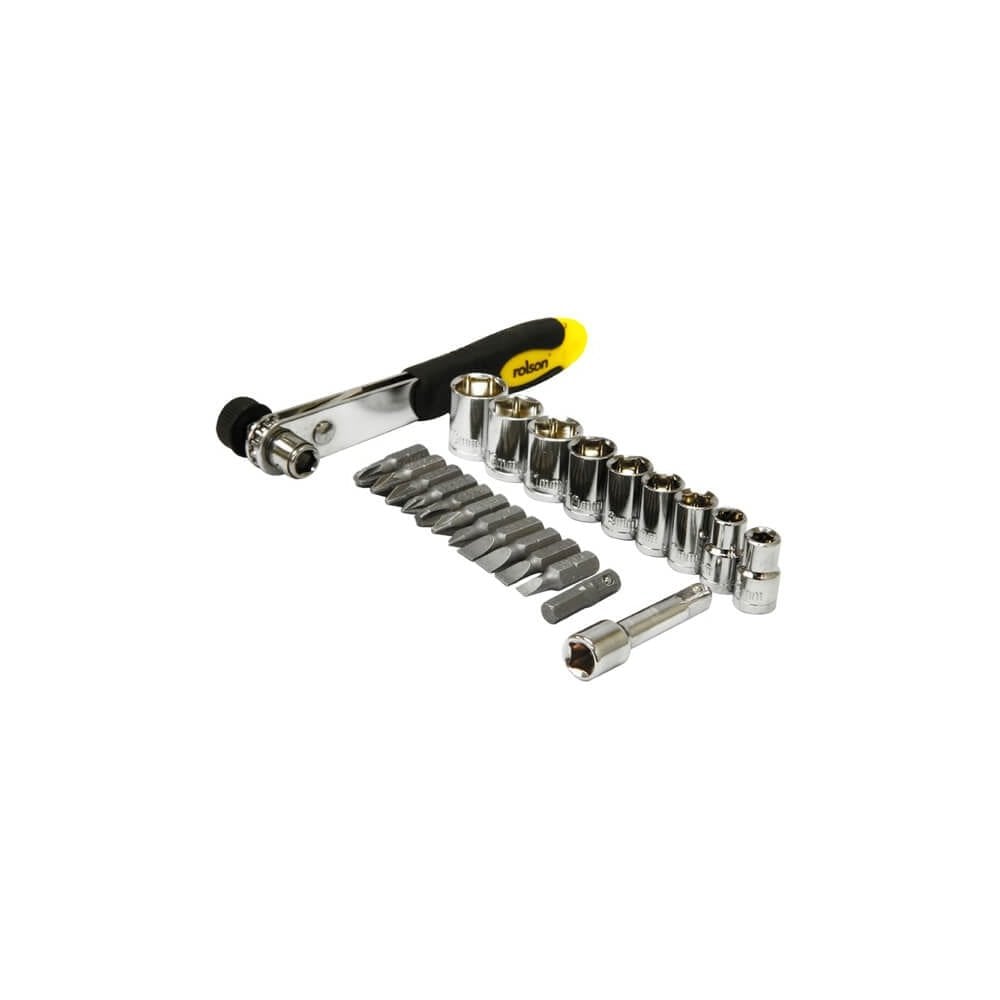 23Pc 1/4" Drive Socket & Bit Set Slotted Phillips Screwdriver Reversible Ratchet