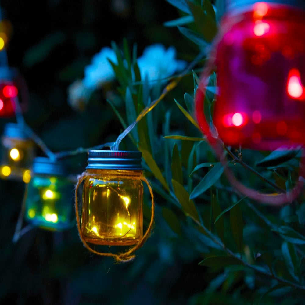 8 Glass Jar Multi Coloured LED Festoon String Lights