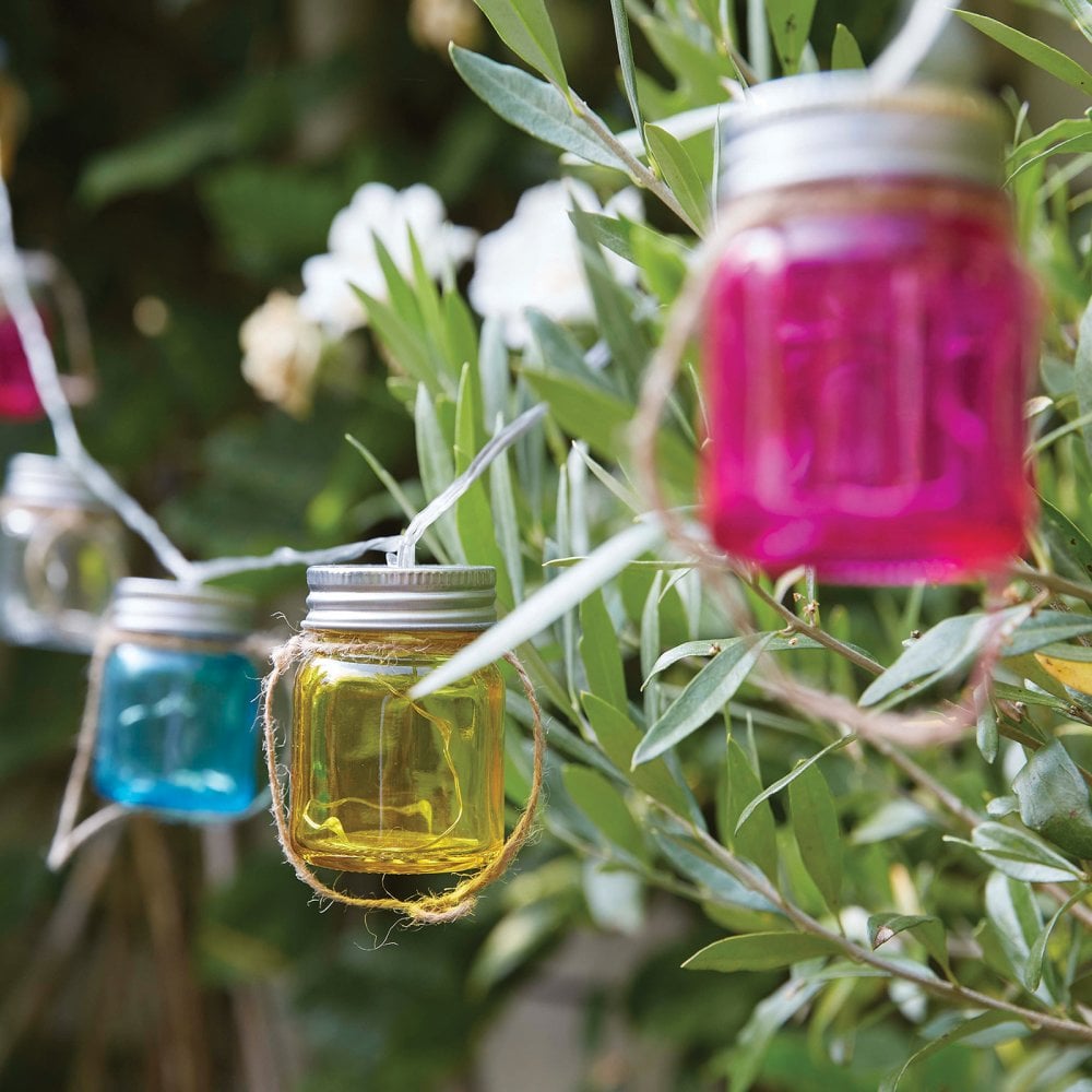 8 Glass Jar Multi Coloured LED Festoon String Lights