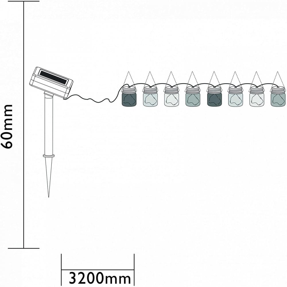 8 Glass Jar Multi Coloured LED Festoon String Lights