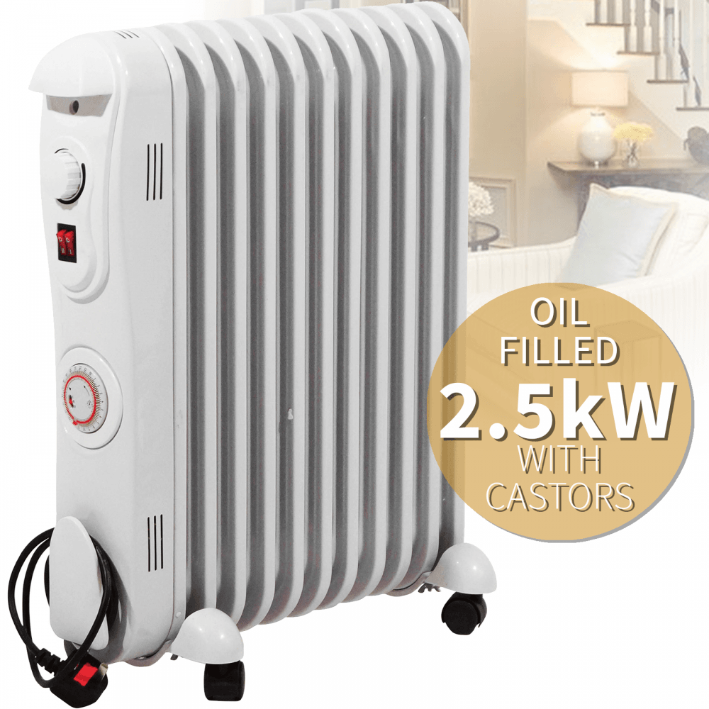 11 Fin Oil Filled Radiator 2.5kW with Timer White