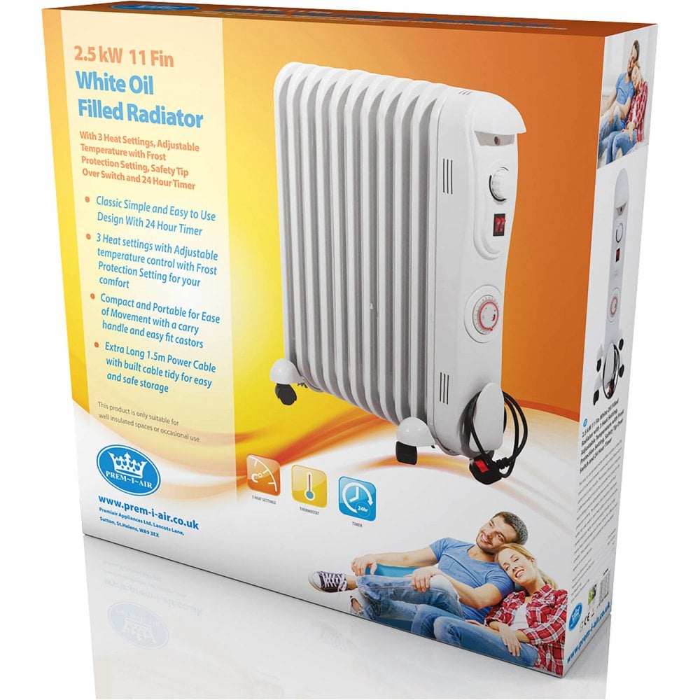 11 Fin Oil Filled Radiator 2.5kW with Timer White